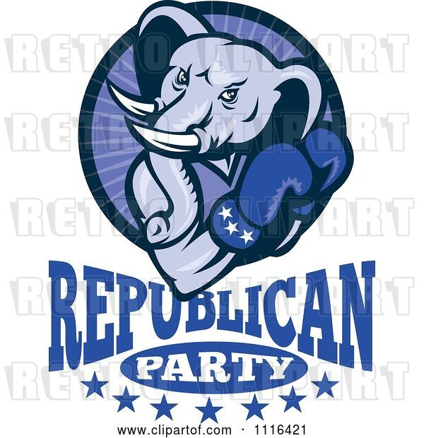 Vector Clip Art of Retro Cartoon Elephant Boxer in a Circle Above Republican Party Text