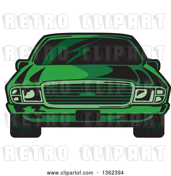 Vector Clip Art of Retro Cartoon Front View of a Green Sports Car
