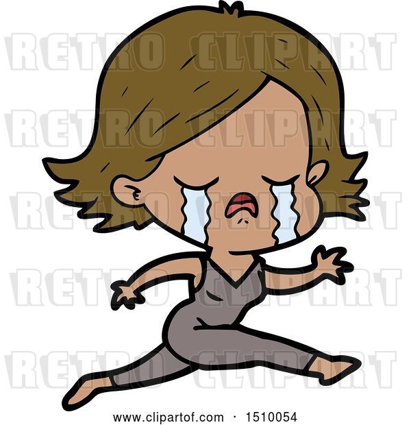 Vector Clip Art of Retro Cartoon Girl Crying Whilst Running
