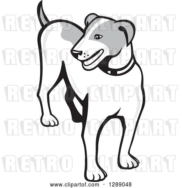 Vector Clip Art of Retro Cartoon Grayscale Jack Russell Terrier Dog