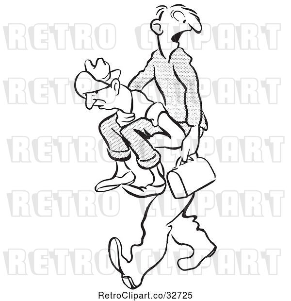 Vector Clip Art of Retro Cartoon Guy Carrying a Friend to Work