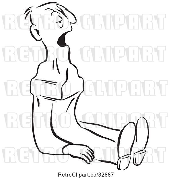 Vector Clip Art of Retro Cartoon Guy with an Anvil in His Throat