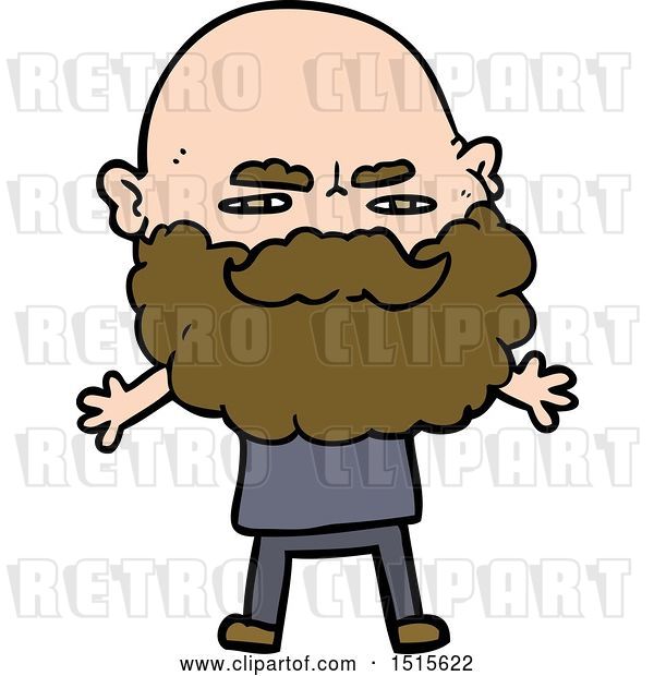 Vector Clip Art of Retro Cartoon Guy with Beard Frowning