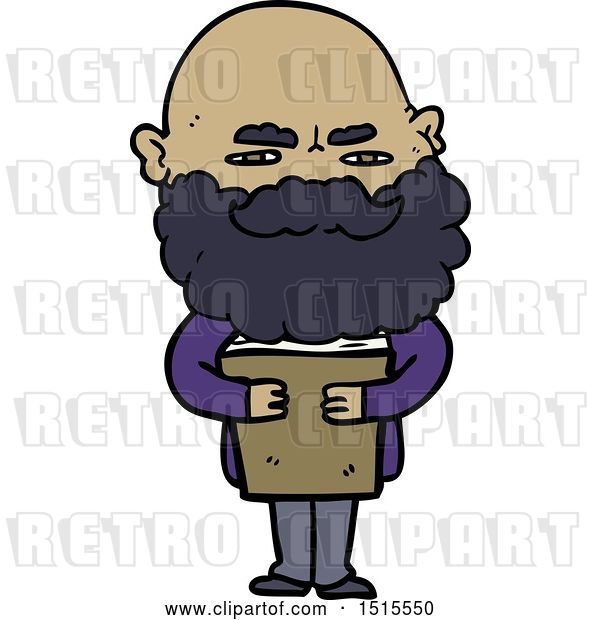 Vector Clip Art of Retro Cartoon Guy with Beard Frowning