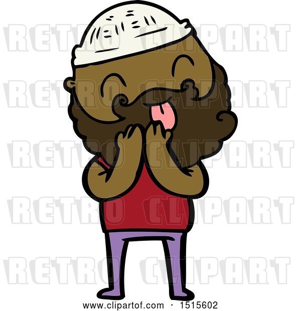 Vector Clip Art of Retro Cartoon Guy with Beard Sticking out Tongue
