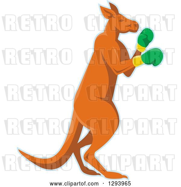 Vector Clip Art of Retro Cartoon Kangaroo in Boxing Gloves, with a Blue Outline