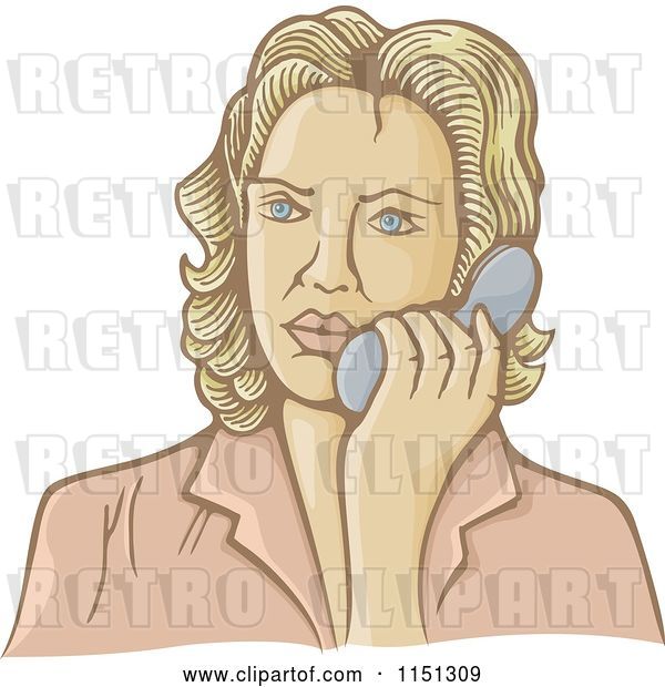 Vector Clip Art of Retro Cartoon Lady Talking on a Telephone