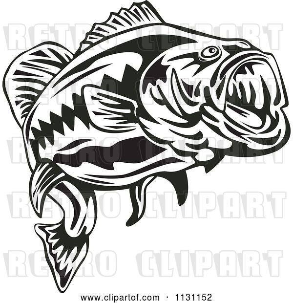 Vector Clip Art of Retro Cartoon Largemouth Bass Fish