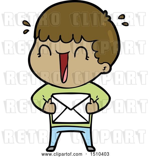 Vector Clip Art of Retro Cartoon Laughing Guy with Letter