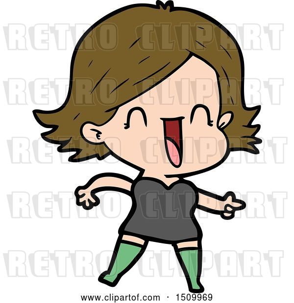 Vector Clip Art of Retro Cartoon Laughing Lady Pointing