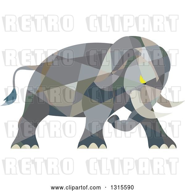 Vector Clip Art of Retro Cartoon Low Poly Geometric Angry Elephant Ready to Attack