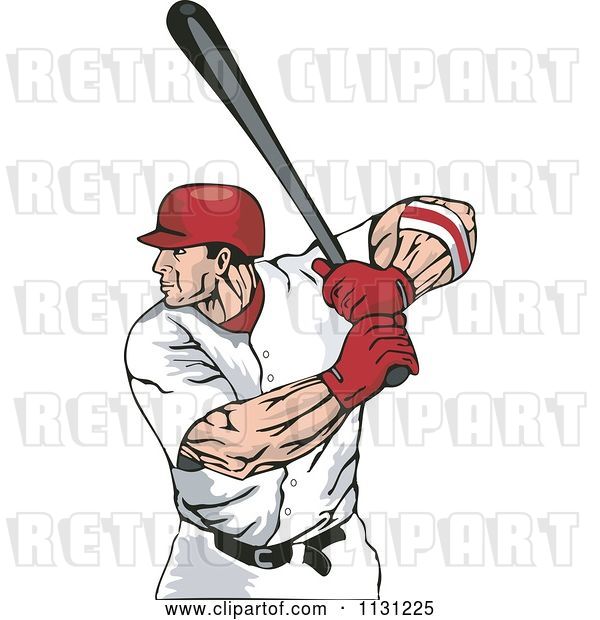 Vector Clip Art of Retro Cartoon Male Baseball Athlete at Bat