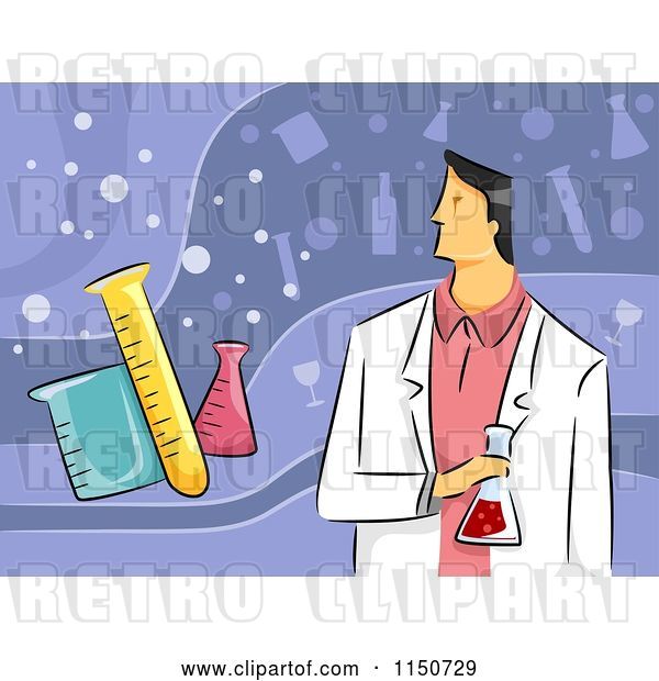 Vector Clip Art of Retro Cartoon Male Chemist Scientist Conducting an Experiment