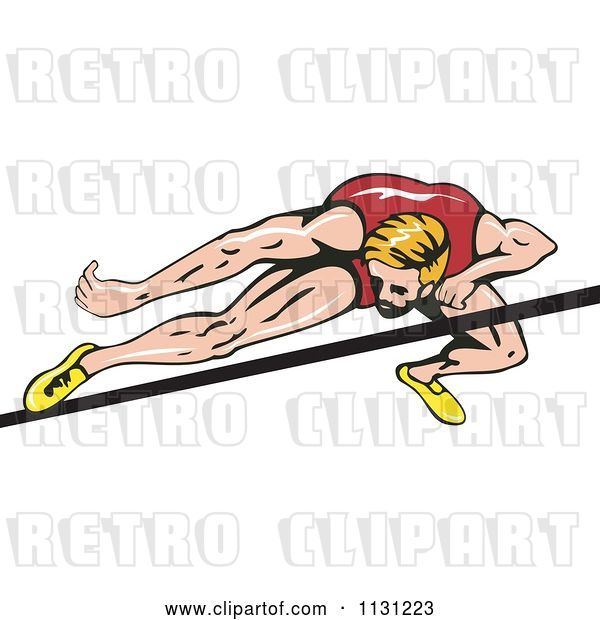 Vector Clip Art of Retro Cartoon Male High Jump Athlete