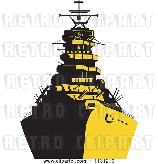 Vector Clip Art of Retro Cartoon Military Battleship in Yellow and Black