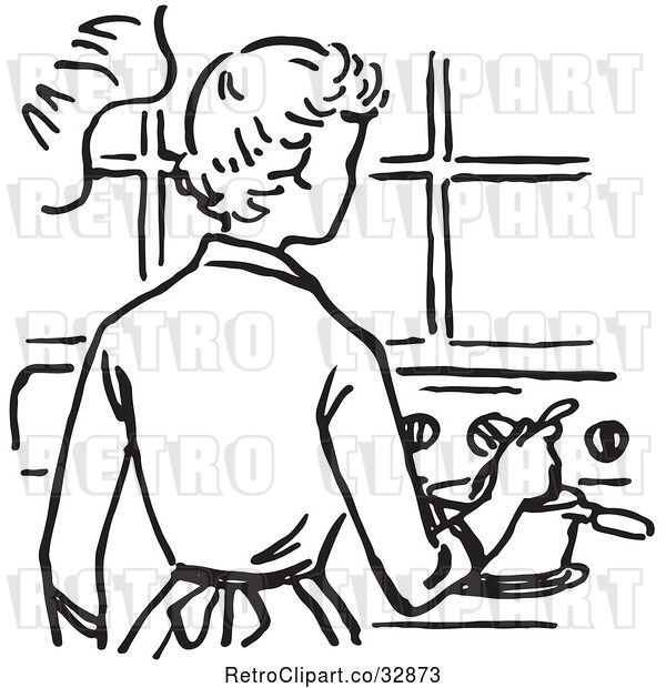 Vector Clip Art of Retro Cartoon Mother Cooking on a Stove