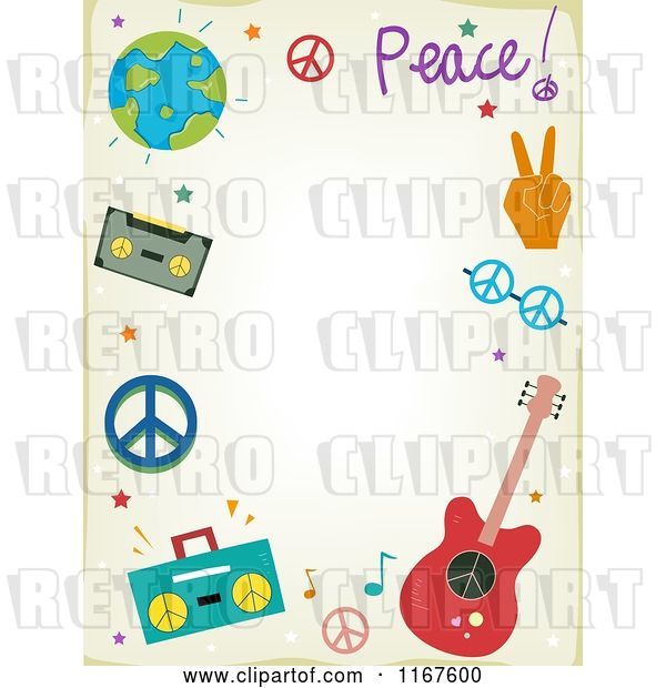 Vector Clip Art of Retro Cartoon Music and Peace Background with Copyspace