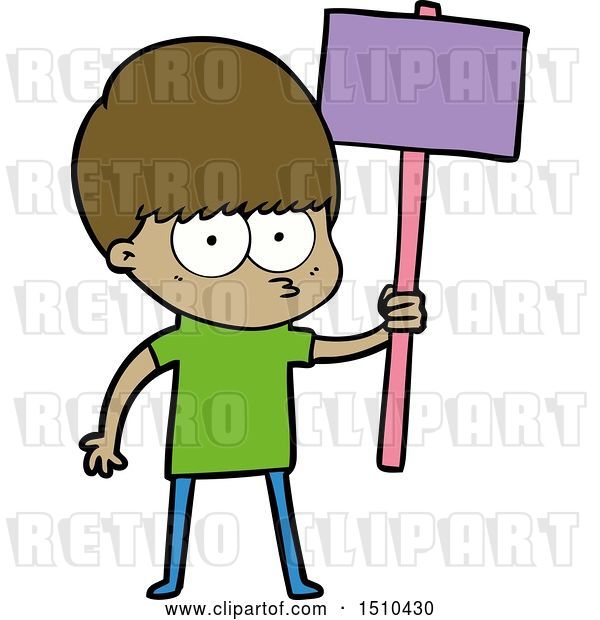 Vector Clip Art of Retro Cartoon Nervous Boy Holding Placard