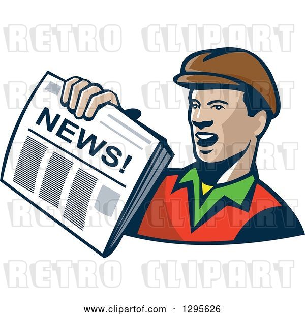 Vector Clip Art of Retro Cartoon Newspaper Boy Holding out a Paper