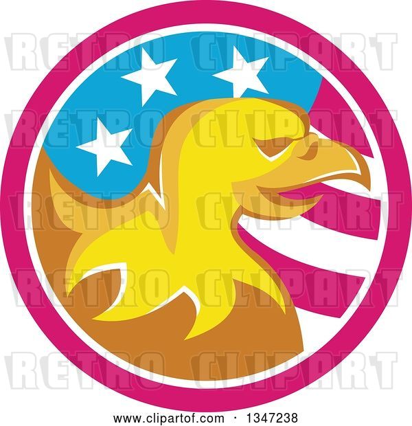 Vector Clip Art of Retro Cartoon Orange Bald Eagle Head in an American Flag Circle