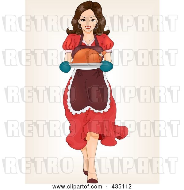 Vector Clip Art of Retro Cartoon Pinup Lady Carrying a Roasted Turkey