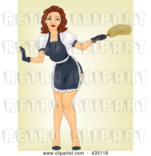 Vector Clip Art of Retro Cartoon Pinup Lady Maid Bending over
