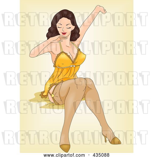 Vector Clip Art of Retro Cartoon Pinup Lady Sitting on a Bed