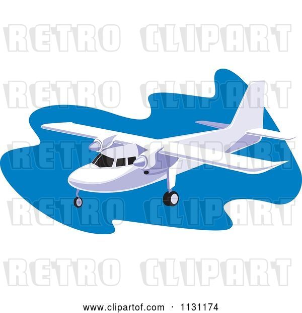 Vector Clip Art of Retro Cartoon Plane over Blue