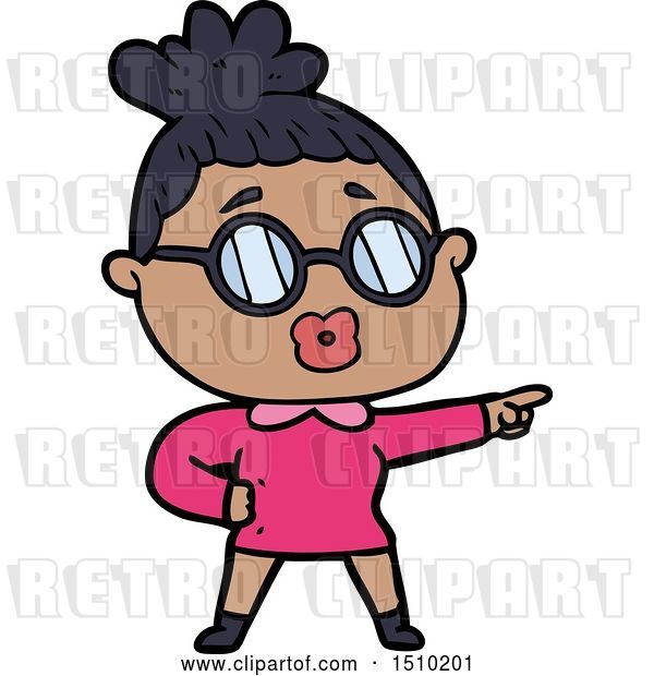 Vector Clip Art of Retro Cartoon Pointing Lady Wearing Spectacles