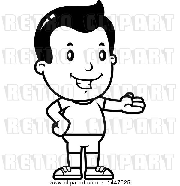 Vector Clip Art of Retro Cartoon Presenting Boy in Shorts