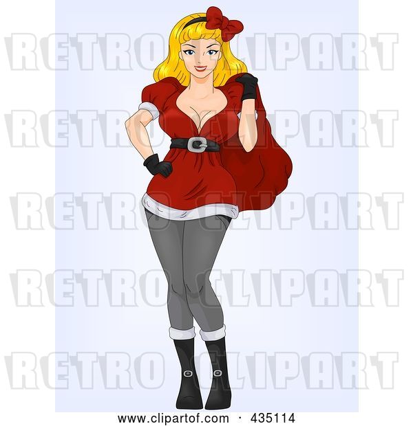 Vector Clip Art of Retro Cartoon Pretty Christmas Lady in a Santa Suit