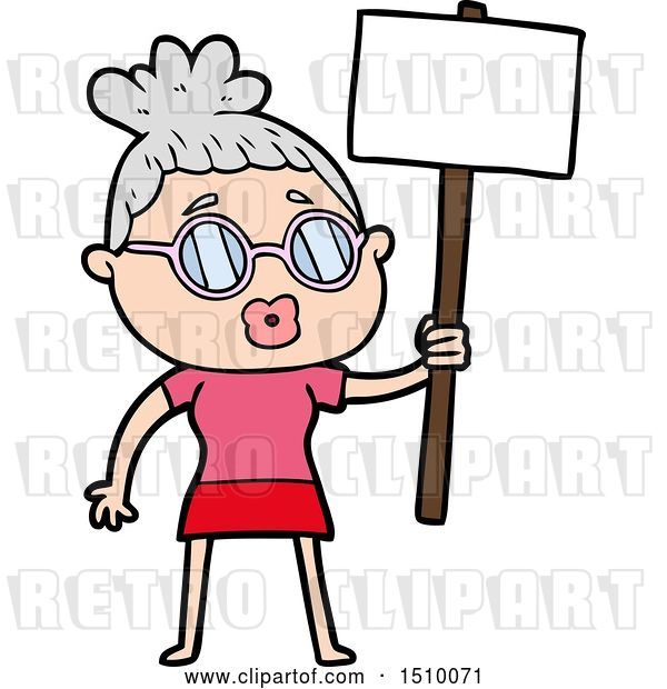 Vector Clip Art of Retro Cartoon Protester Lady Wearing Spectacles