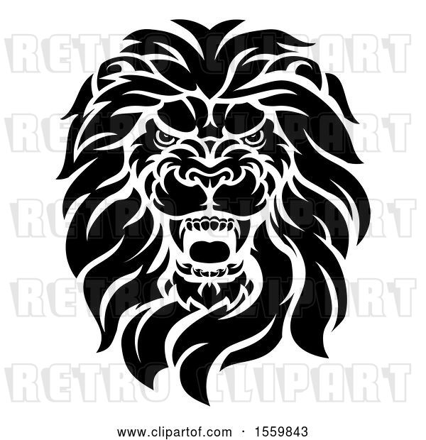 Vector Clip Art of Retro Cartoon Roaring Male Lion Head