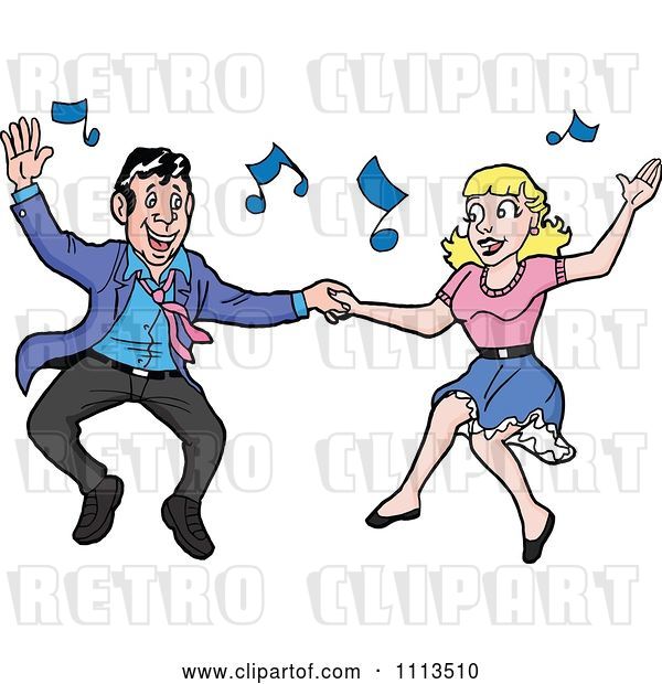 Vector Clip Art of Retro Cartoon Rockabilly Couple Jive Dancing