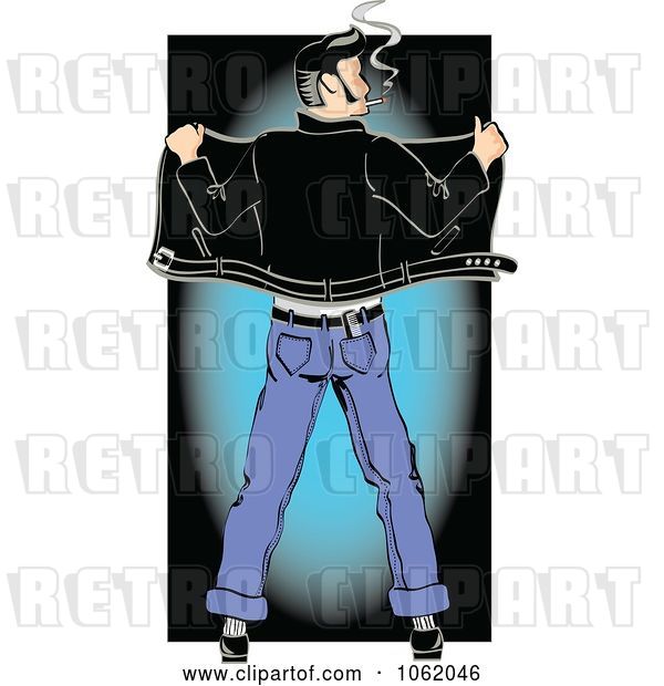 Vector Clip Art of Retro Cartoon Rockabilly Greaser from Behind