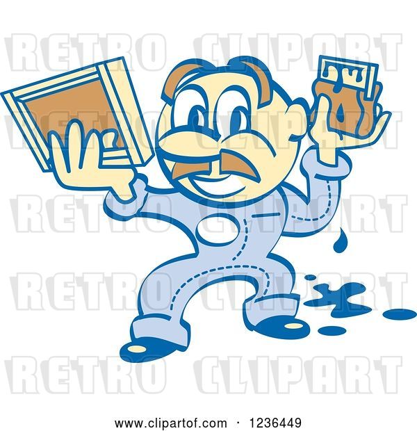 Vector Clip Art of Retro Cartoon Screen Printer Guy with Paint and a Screen