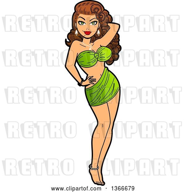 Vector Clip Art of Retro Cartoon Sexy Glamorous Brunette White Movie Star Pinup Lady