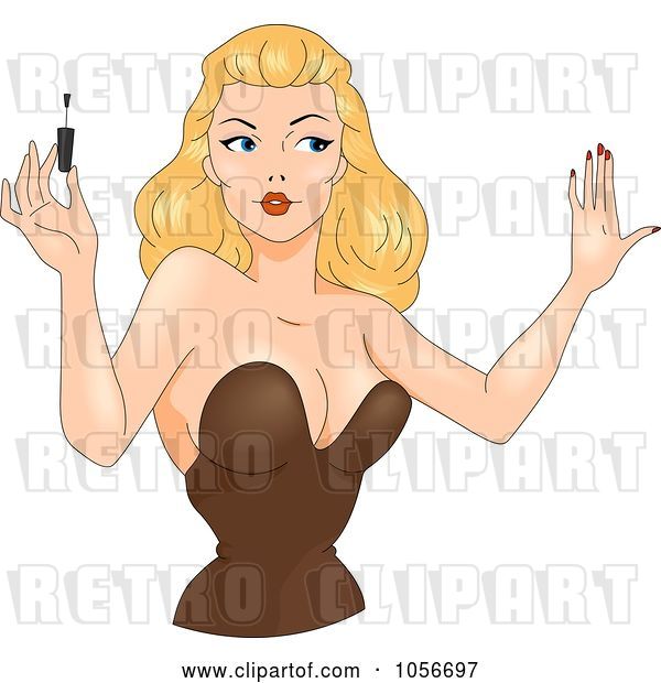 Vector Clip Art of Retro Cartoon Sexy Pinup Lady Painting Her Fingernails