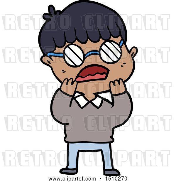 Vector Clip Art of Retro Cartoon Shocked Boy Wearing Spectacles