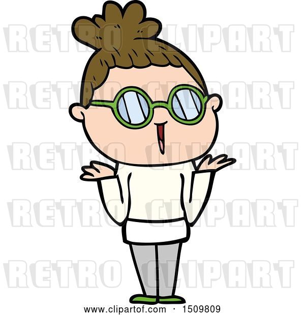 Vector Clip Art of Retro Cartoon Shrugging Lady Wearing Spectacles