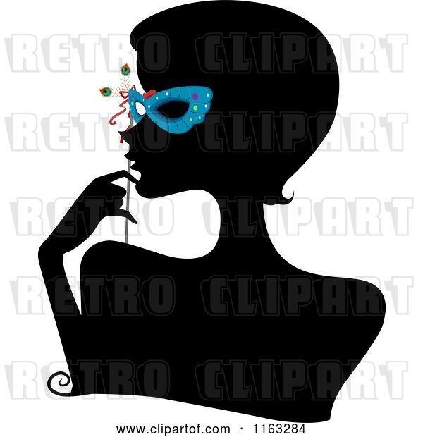 Vector Clip Art of Retro Cartoon Silhouetted Lady with a Blue Mask over Her Eyes