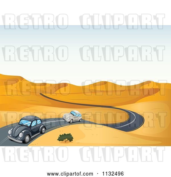 Vector Clip Art of Retro Cartoon Slug Bug Cars on a Desert Road