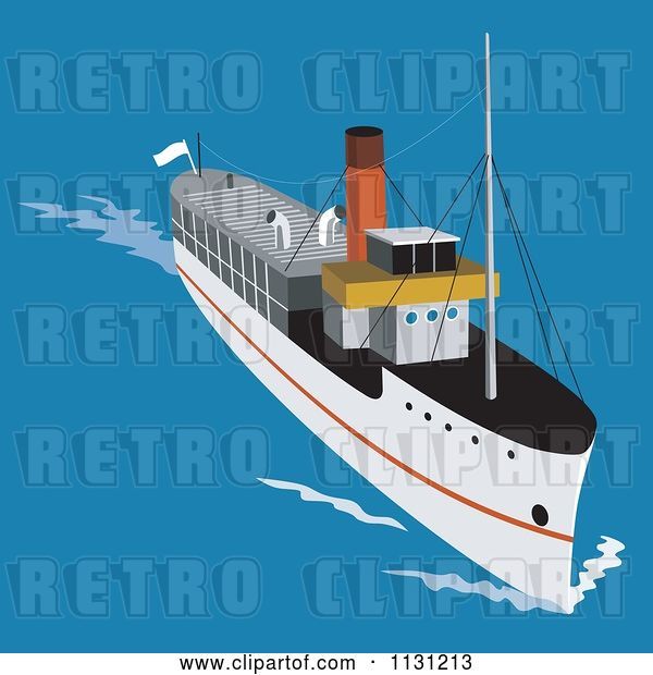Vector Clip Art of Retro Cartoon Steam Ship at Sea