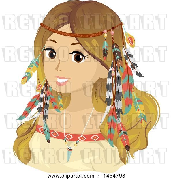 Vector Clip Art of Retro Cartoon Teenage Girl in Bohemian Accessories and Clothes