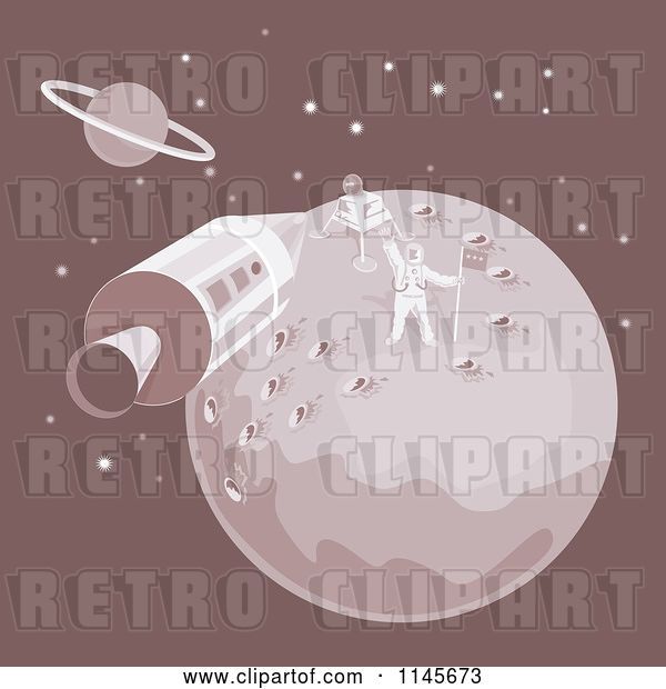 Vector Clip Art of Retro Cartoon the Moon Landing with an Astronaut and Module