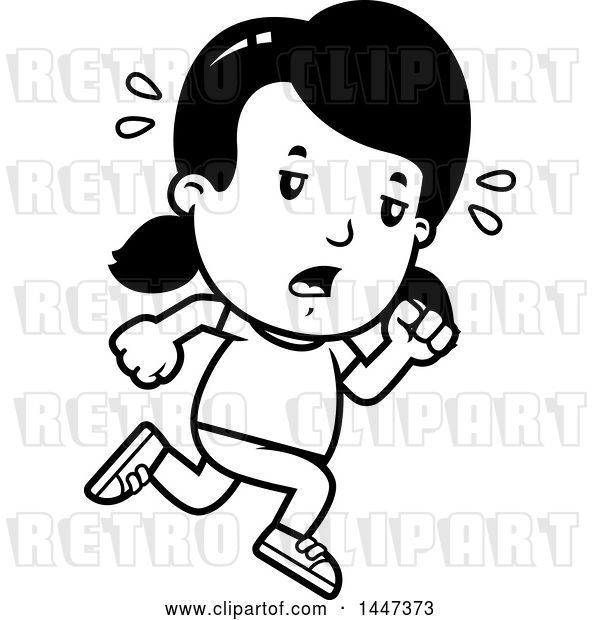 Vector Clip Art of Retro Cartoon Tired Girl Running