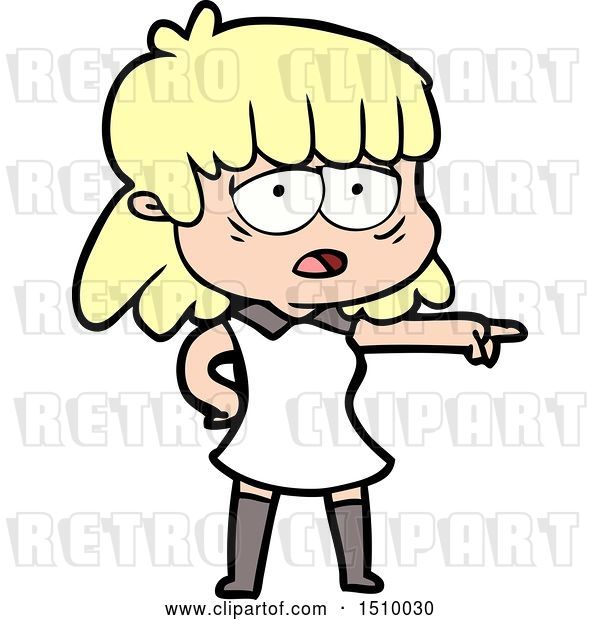 Vector Clip Art of Retro Cartoon Tired Lady Pointing