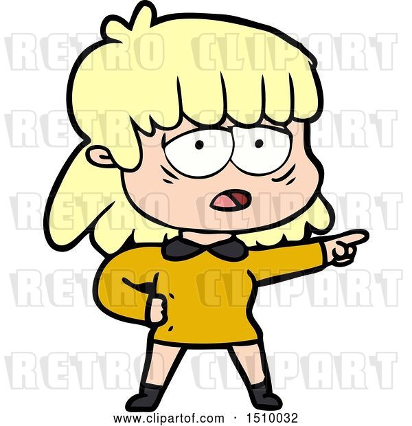 Vector Clip Art of Retro Cartoon Tired Lady Pointing
