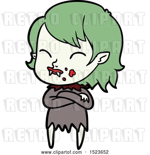 Vector Clip Art of Retro Cartoon Vampire Girl with Blood on Cheek