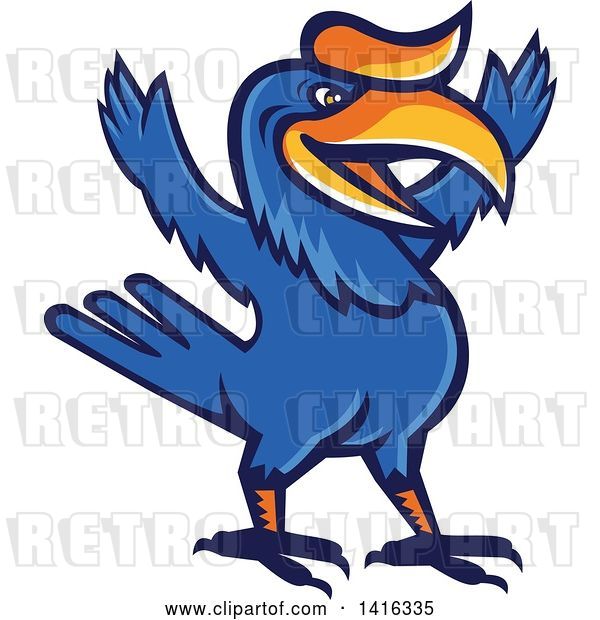 Vector Clip Art of Retro Cartoon Victorious Hornbill or Bucerotidae Bird Mascot Cheering